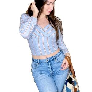 American Eagle Linen Striped Crop Top Size XS
